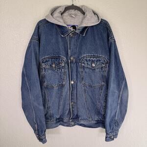 Vintage Todays News Denim Jacket Mens 2XL Hoodie Lined 90s Punk Grunge Trucker